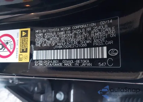 2014 Lexus Es 350 from USA, damaged, VIN JTHBK1GGXE2121088